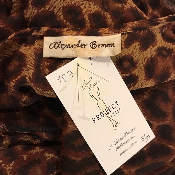 Vintage 90s Womens Maxi Dress Long Sleeve Sheer Leopard Print Brown Tan Small - Picture 9 of 9